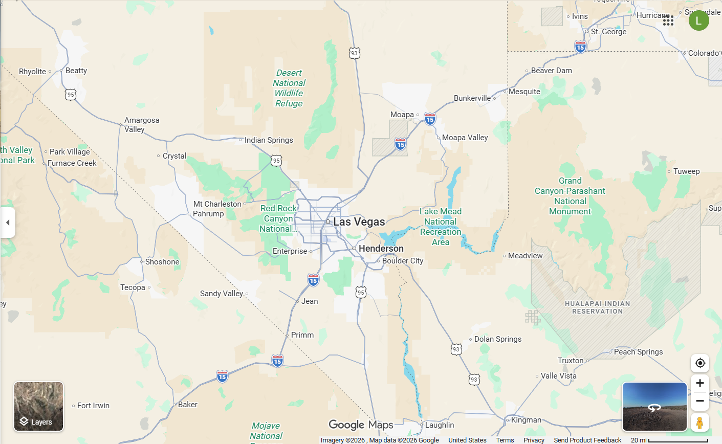 Map showing Las Vegas and nearby cities and communities in Nevada, Arizona, and Utah