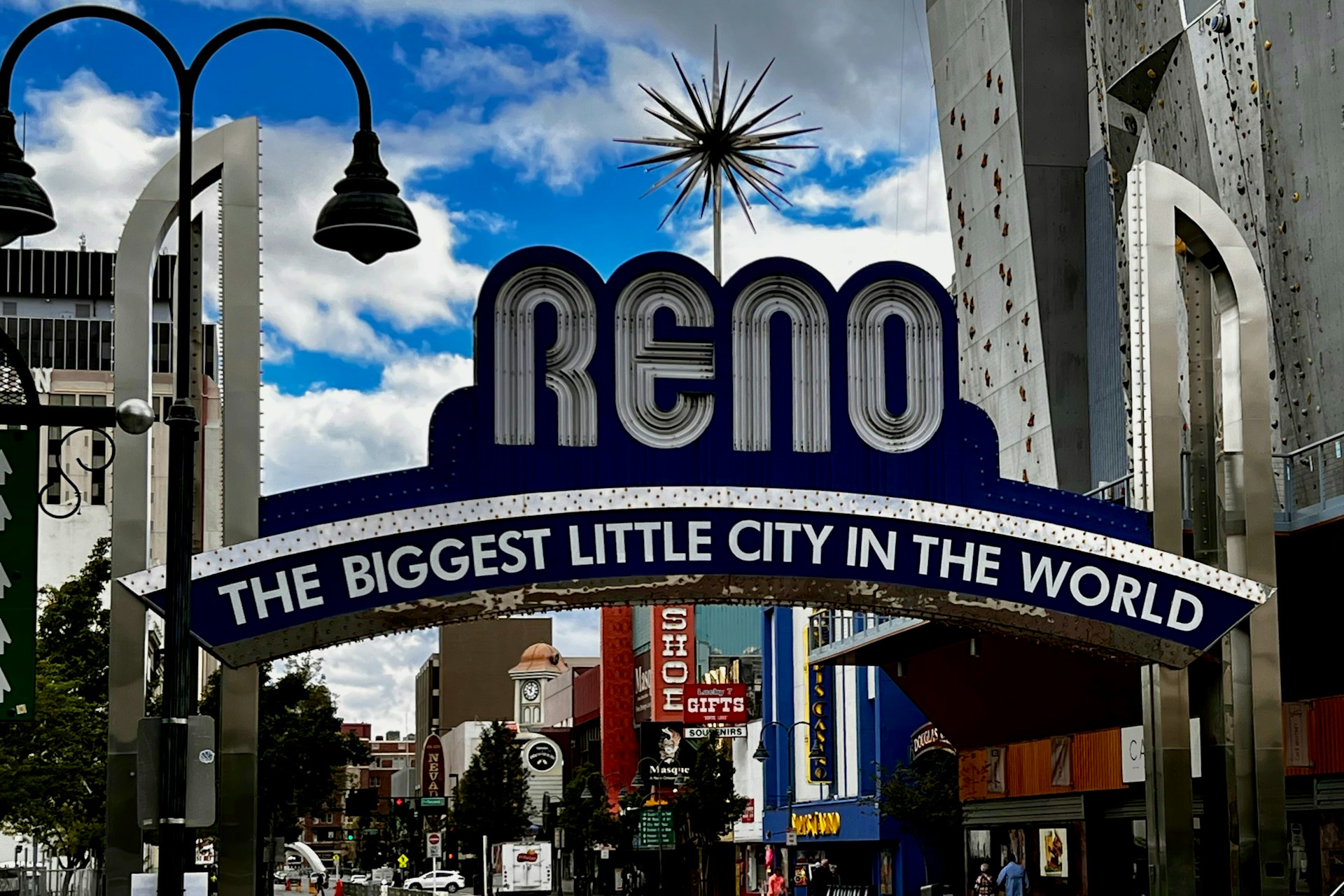 Reno Arch in downtown Reno, Nevada, reading "The Biggest Little City in the World"