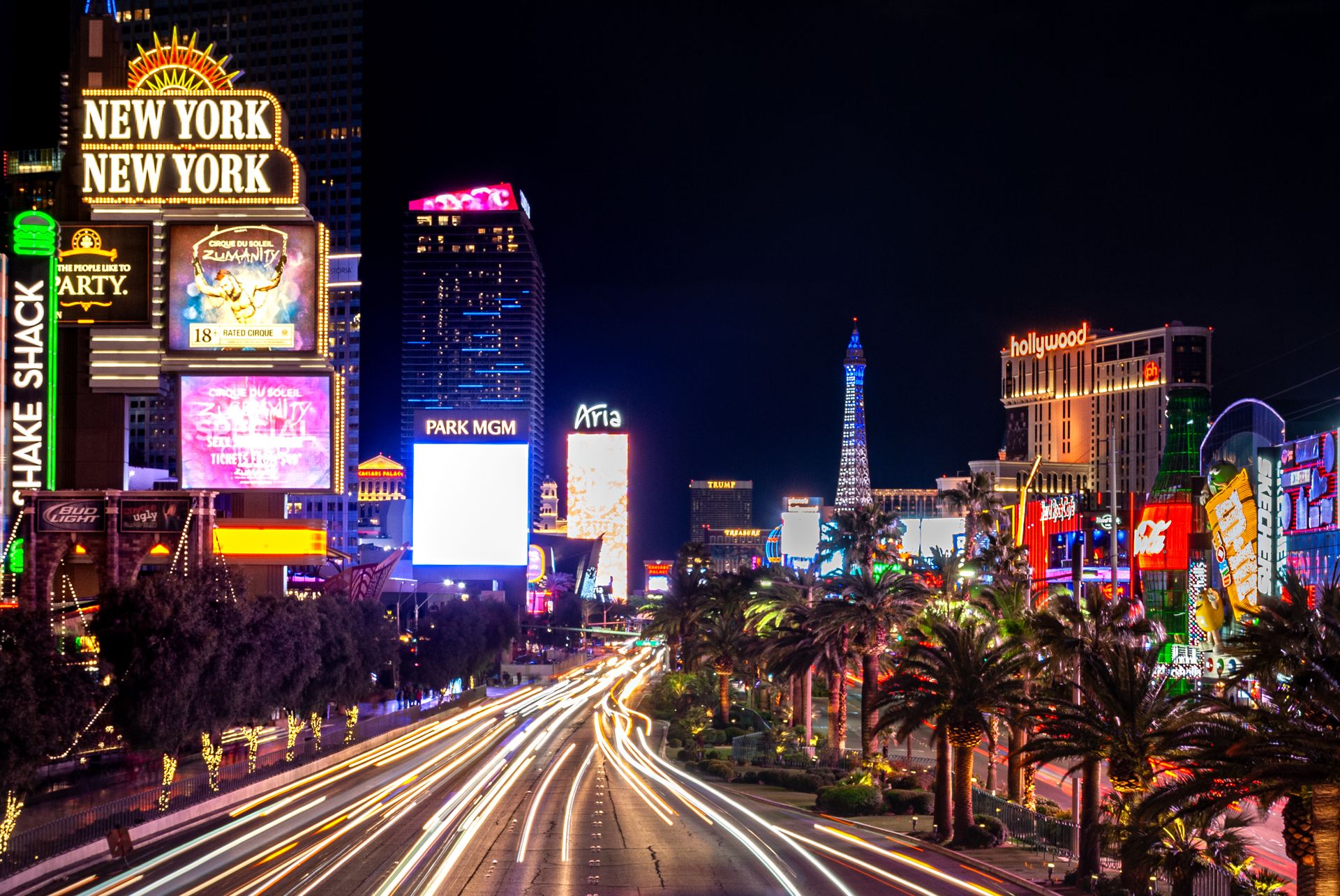 Las Vegas Strip at night in Paradise, Nevada