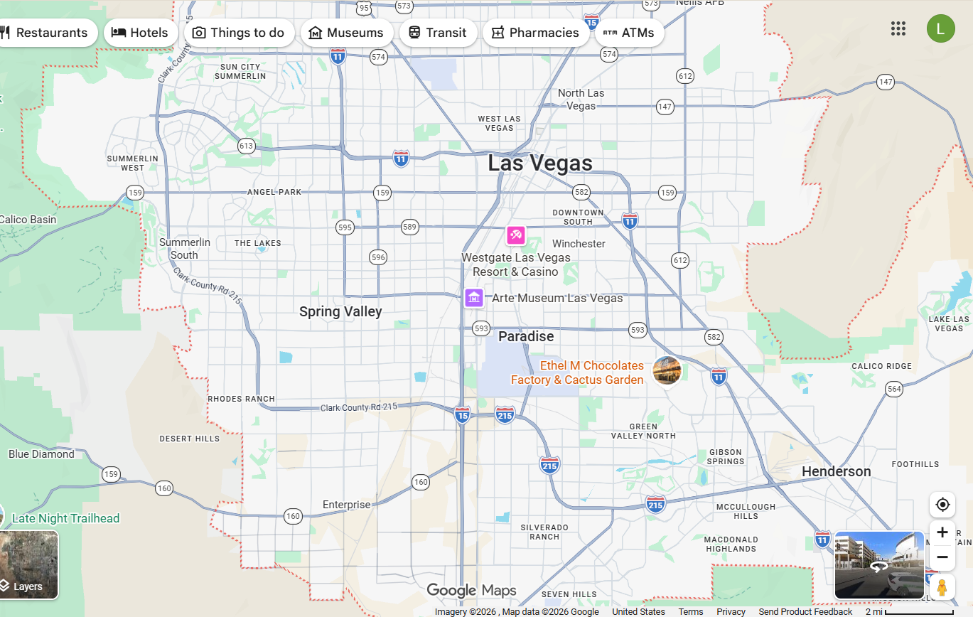 Map of the Las Vegas Valley showing Las Vegas, North Las Vegas, Henderson, Paradise, Spring Valley and Enterprise