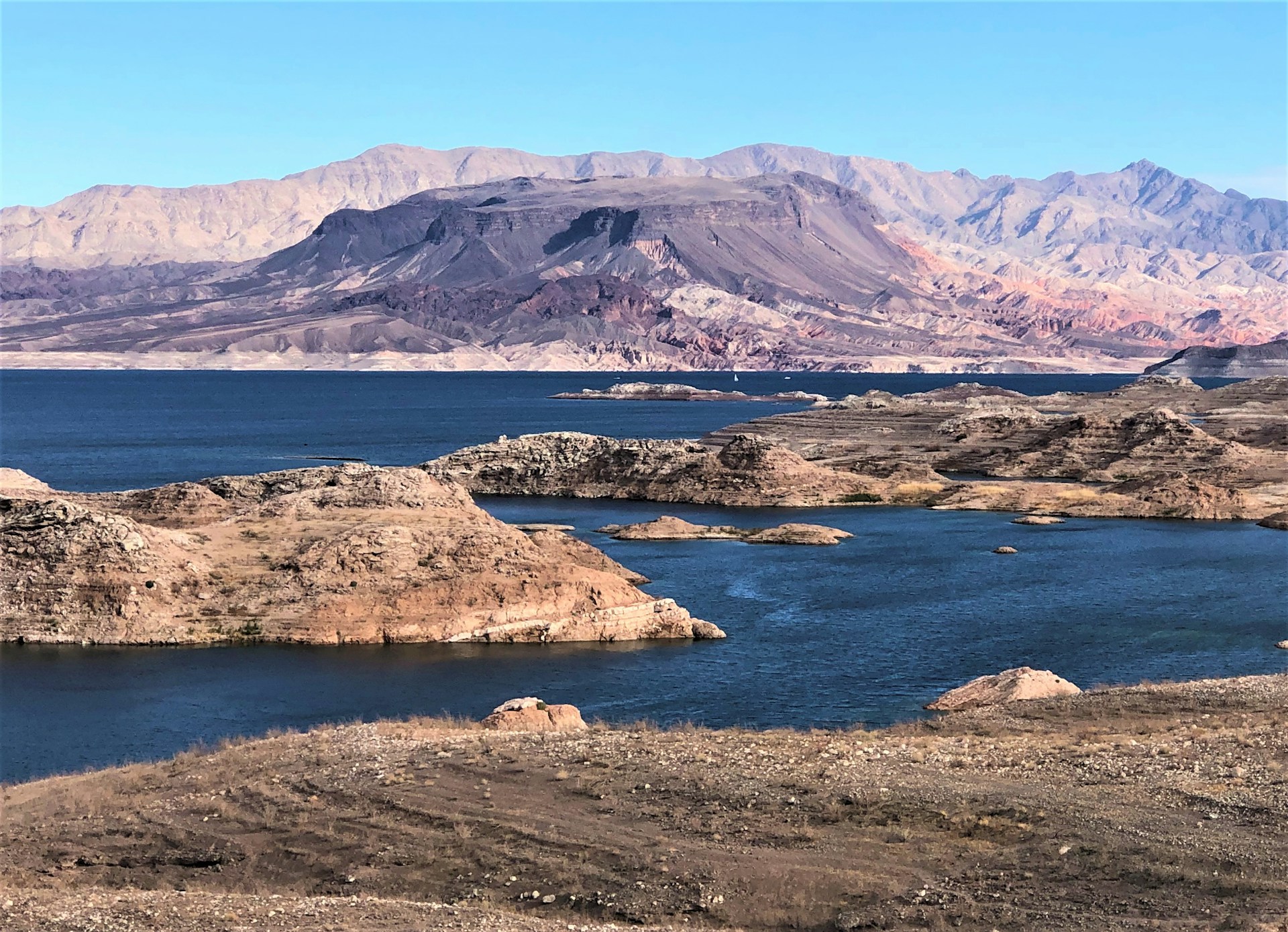 Lake Mead surrounded by desert mountains in Southern Nevada