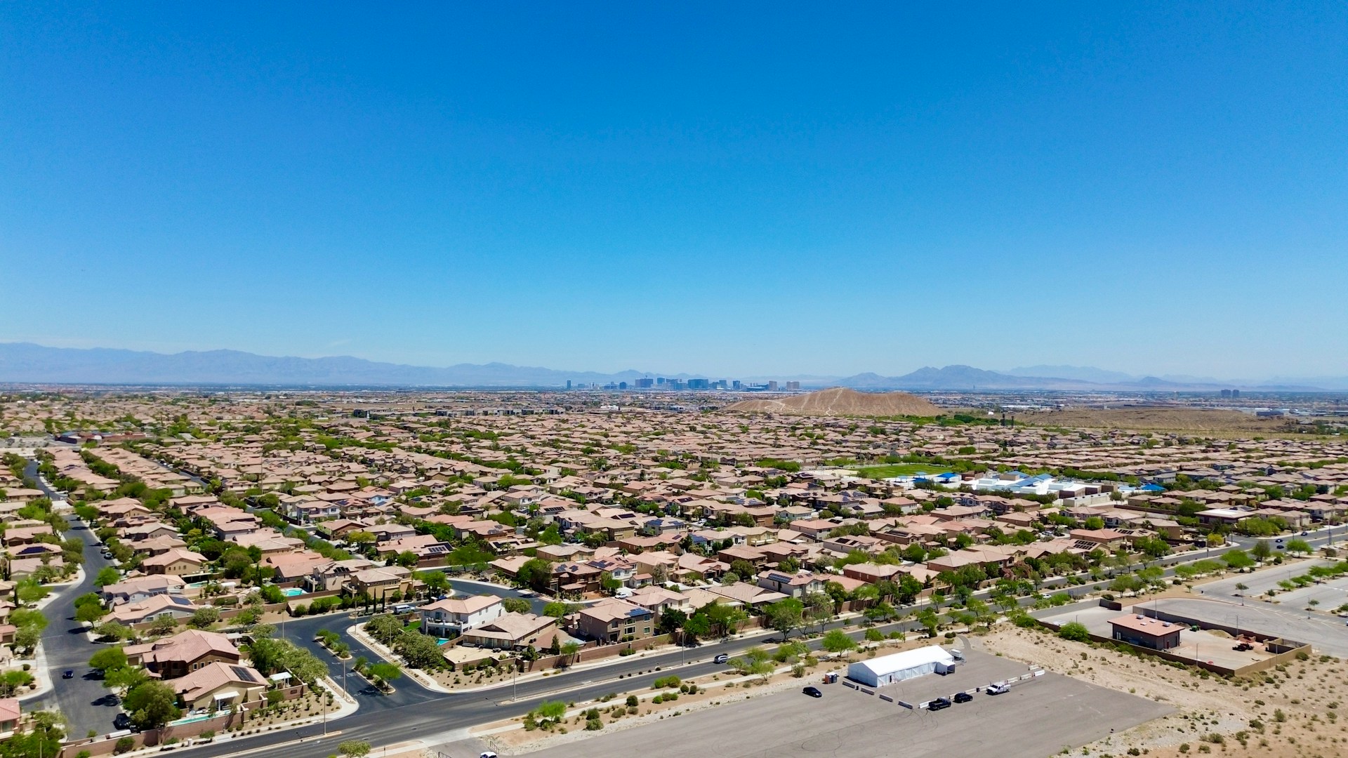 Aerial view of Las Vegas neighborhoods spreading across the valley