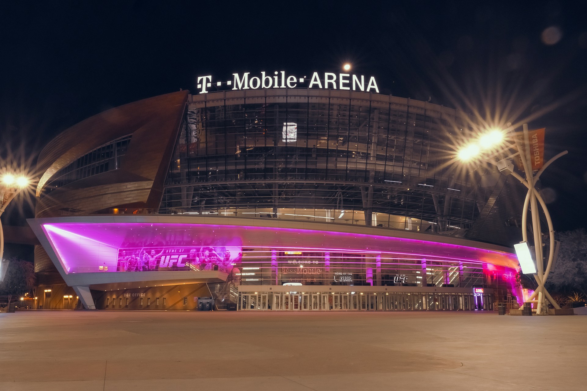 T-Mobile Arena exterior at night in Las Vegas